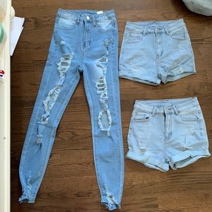 Brand new pair of skinny jeans and two pairs of shorts.